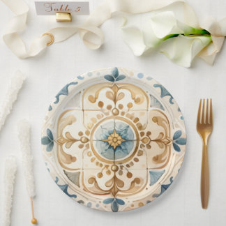 Mediterranean Tile flower Italian Positano Lemon Paper Plate