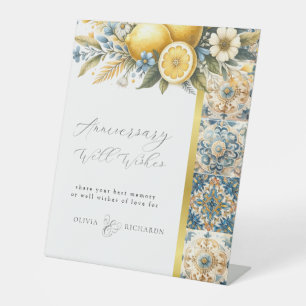Mediterranean  Tile flower Italian Positano Lemon  Pedestal Sign