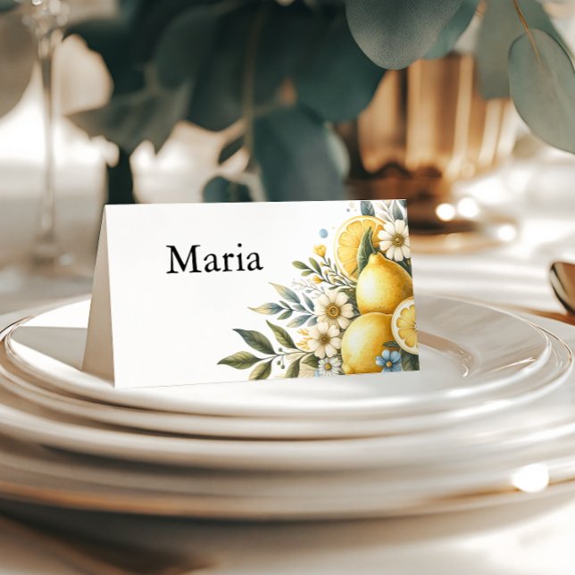 Mediterranean  Tile flower Italian Positano Lemon  Place Card (Creator Uploaded)