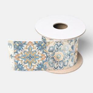 Mediterranean Tile flower Italian Positano Lemon Satin Ribbon