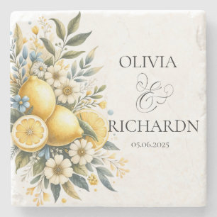 Mediterranean Tile flower Italian Positano Lemon Stone Coaster