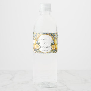 Mediterranean Tile flower Italian Positano Lemon Water Bottle Label
