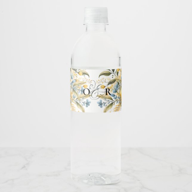 Mediterranean Tile flower Italian Positano Lemon Water Bottle Label (Front)