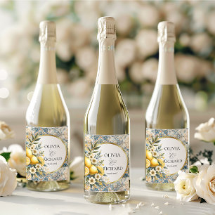 Mediterranean Tile flower Italian Positano Lemon Wine Label