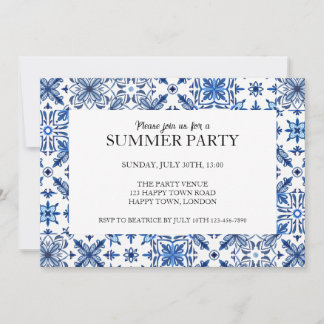 Mediterranean Tile Frame Summer Party Invitation