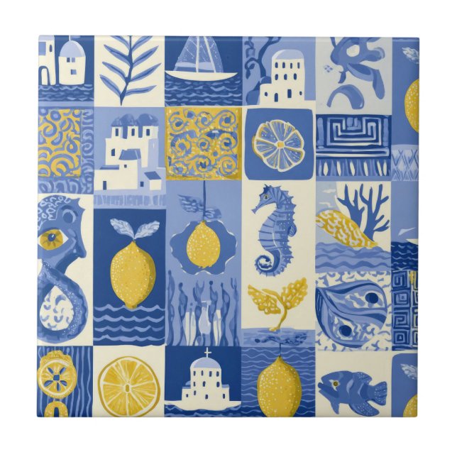 Mediterranean Tile Lemon Coastal Pattern (Front)