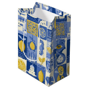 Mediterranean Tile Lemon Coastal Pattern Medium Gift Bag