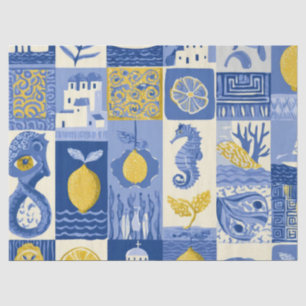 Mediterranean Tile Lemon Coastal Pattern Tissue Paper