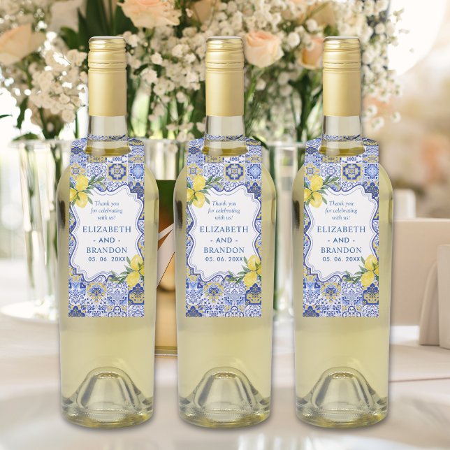 Mediterranean Tile & Lemon Elegance Wedding Bottle Tag (Creator Uploaded)