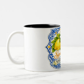 Mediterranean Tile Lemon – Watercolor Art with Nam Two-Tone Coffee Mug