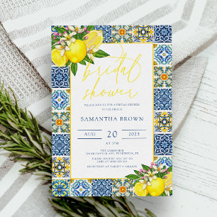 Mediterranean Tile & Lemons Chic Bridal Shower Invitation
