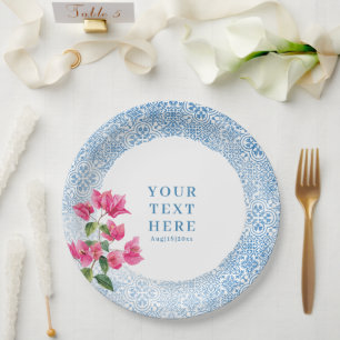 Mediterranean tile pattern paper plate