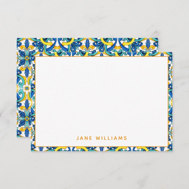 Mediterranean Tile Pattern Personalised Card (Front/Back)