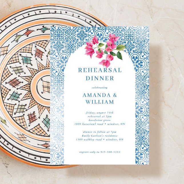 Mediterranean tile pattern Rehearsal Dinner Invitation (Creator Uploaded)