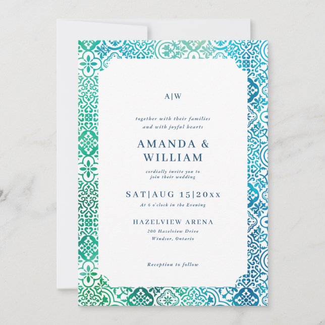 Mediterranean tile pattern Wedding Invitation (Front)