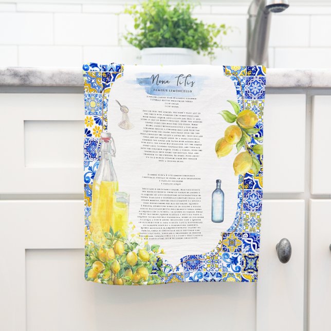 Mediterranean Tile | Watercolor Limoncello Recipe Tea Towel (Creator Uploaded)