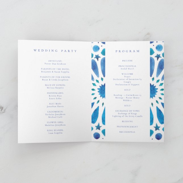 Mediterranean tile wedding hymn booklet and programme (Inside)