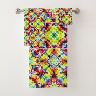 Mediterranean Tiles, Alcohol Ink Tiles, Majolica Bath Towel Set