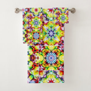 Mediterranean Tiles, Alcohol Ink Tiles, Majolica Bath Towel Set