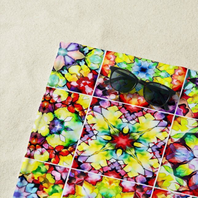 Mediterranean Tiles, Alcohol Ink Tiles, Majolica Beach Towel (In Situ)