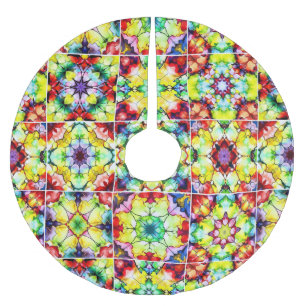 Mediterranean Tiles, Alcohol Ink Tiles, Majolica Brushed Polyester Tree Skirt