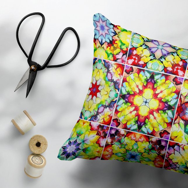 Mediterranean Tiles, Alcohol Ink Tiles, Majolica Decorative Cushion (Creator Uploaded)