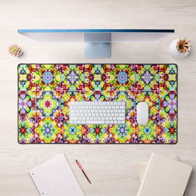 Mediterranean Tiles, Alcohol Ink Tiles, Majolica Desk Mat (Office 1)