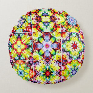 Mediterranean Tiles, Alcohol Ink Tiles, Majolica Round Cushion