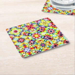 Mediterranean Tiles, Alcohol Ink Tiles, Majolica Square Paper Coaster