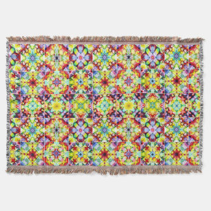 Mediterranean Tiles, Alcohol Ink Tiles, Majolica Throw Blanket