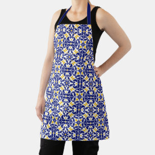 Mediterranean Tiles Blue & Yellow Pattern Apron
