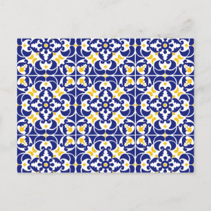 Mediterranean Tiles Blue & Yellow Pattern Holiday Postcard