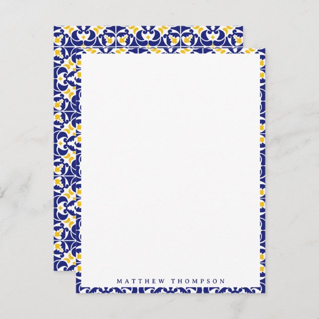 Mediterranean Tiles Blue & Yellow Pattern Name Card (Front/Back)