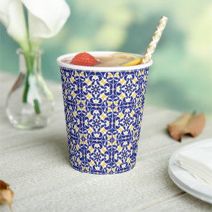 Mediterranean Tiles Blue & Yellow Pattern Paper Cups