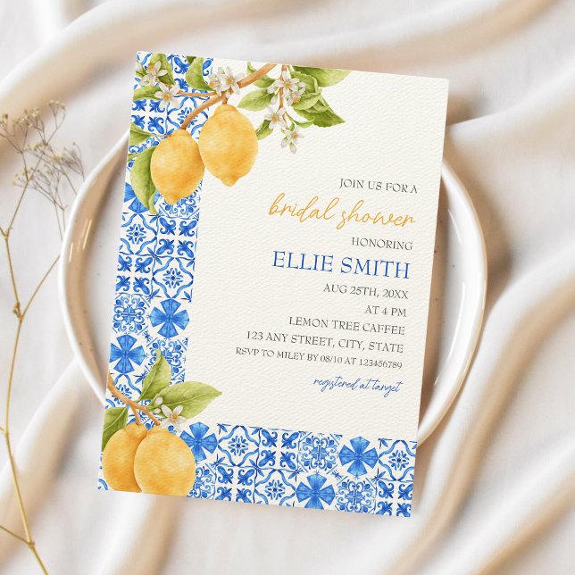 Mediterranean Tiles Italy Lemon Bridal Shower  Invitation (That's Amore | Mediterranean Tiles Italy Lemons Bridal Shower)