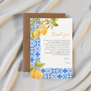 Mediterranean Tiles Italy Lemon Bridal Shower Thank You Card