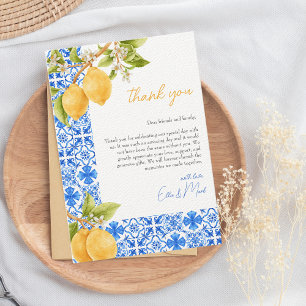 Mediterranean Tiles Italy Lemon Bridal Shower Thank You Card