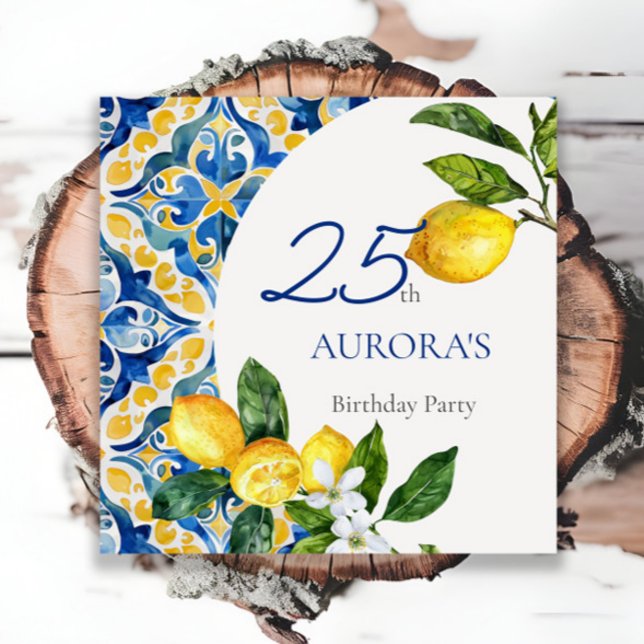 Mediterranean Tiles Lemon 25th Birthday  Napkin (Creator Uploaded)