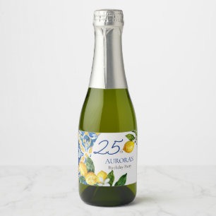 Mediterranean Tiles Lemon 25th Birthday Sparkling Wine Label