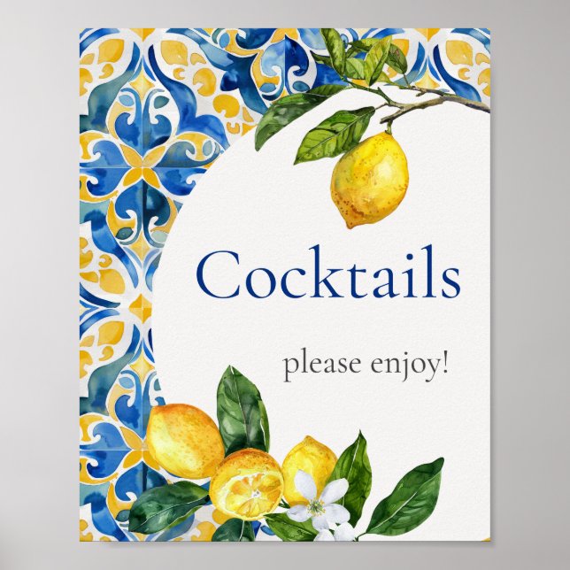 Mediterranean Tiles Lemon Birthday Cocktails  Poster (Front)