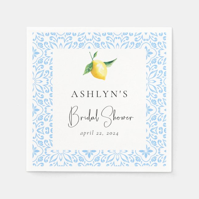 Mediterranean Tiles Lemon Bridal Shower Napkins (Front)