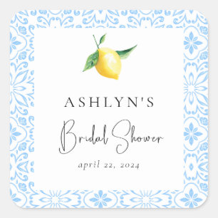 Mediterranean Tiles Lemon Bridal Shower Sticker