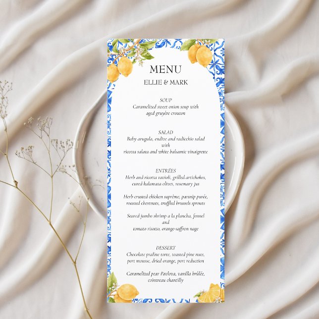 Mediterranean Tiles Lemon Italy Amalfi Coast Menu (Mediterranean Wedding Lemons Menu)