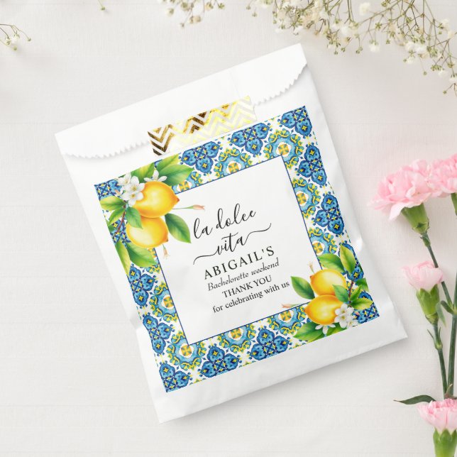 Mediterranean tiles, lemons bachelorette weekend favour bags (Sealed)