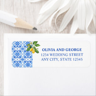 Mediterranean tiles & lemons wedding address label