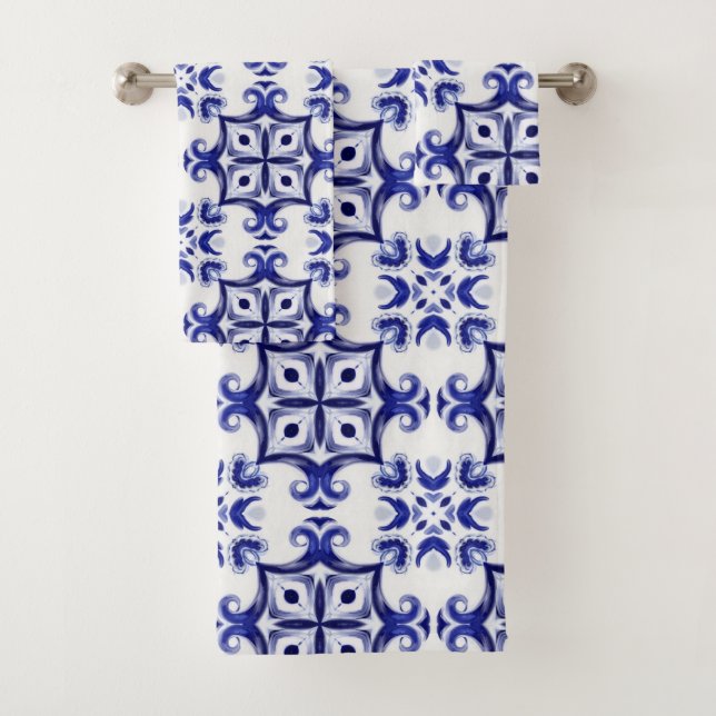 Mediterranean tiles,majolica,Sicilian, Bath Towel Set (Insitu)