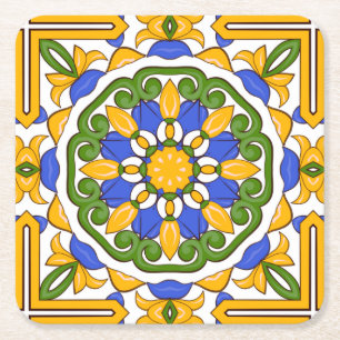 Mediterranean tiles,majolica,Sicilian,Ceramic Tile Square Paper Coaster
