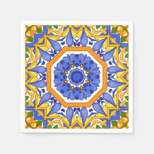 Mediterranean tiles,majolica,Sicilian, Napkin (Front)