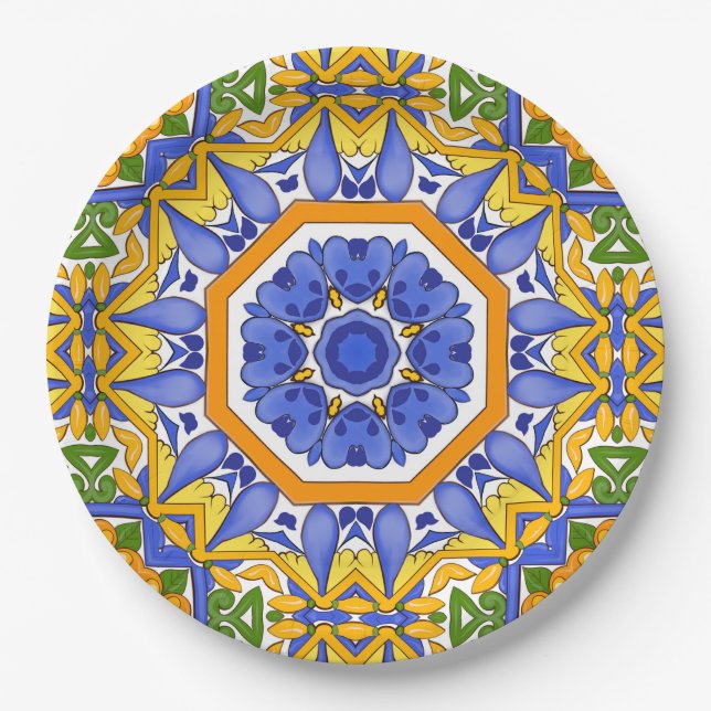 Mediterranean tiles,majolica,Sicilian, Paper Plate (Front)