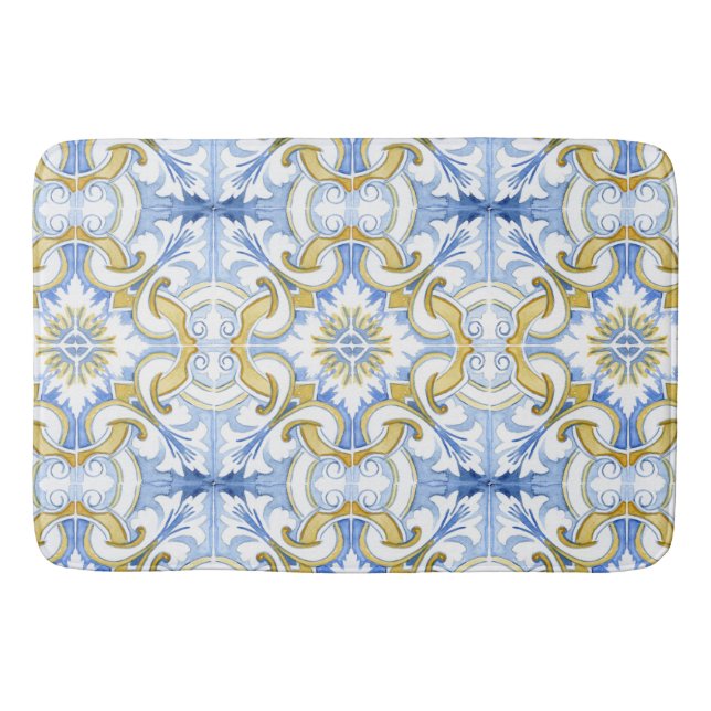 Mediterranean tiles, majolica,Sicilian style    Bath Mat (Front)